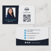 Professionele aangepaste QRCode Photo Navy Blue Bu Visitekaartje (Voorkant / Achterkant)