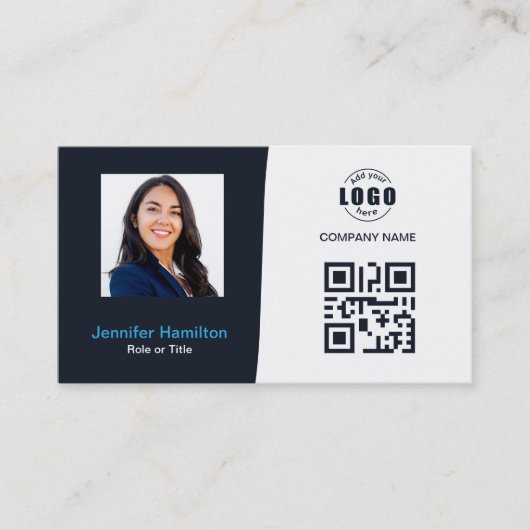 Professionele aangepaste QRCode Photo Navy Blue Bu Visitekaartje (Voorkant)