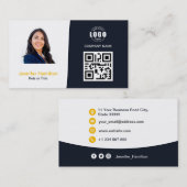 Professionele aangepaste QRCode Photo Navy Blue Ye Visitekaartje (Voorkant / Achterkant)