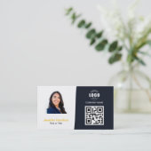 Professionele aangepaste QRCode Photo Navy Blue Ye Visitekaartje (Staand voorkant)