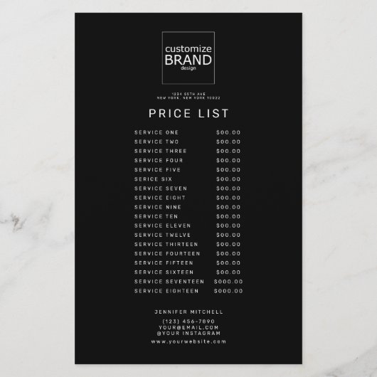 Professionele aangepaste zwarte-prijsservicelijst  flyer (Achterkant)