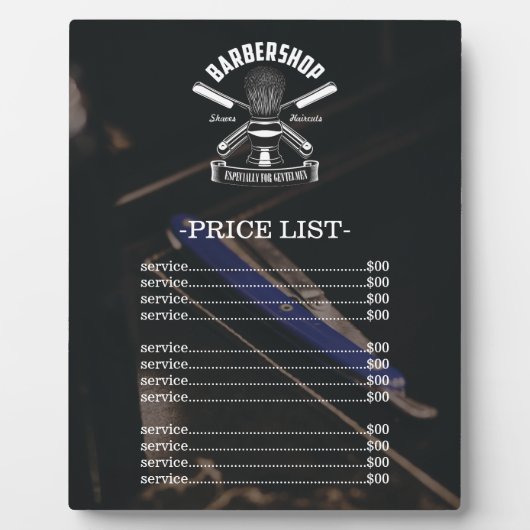 Professionele Barber Shop Logo prijslijst Fotoplaat (Voorkant)