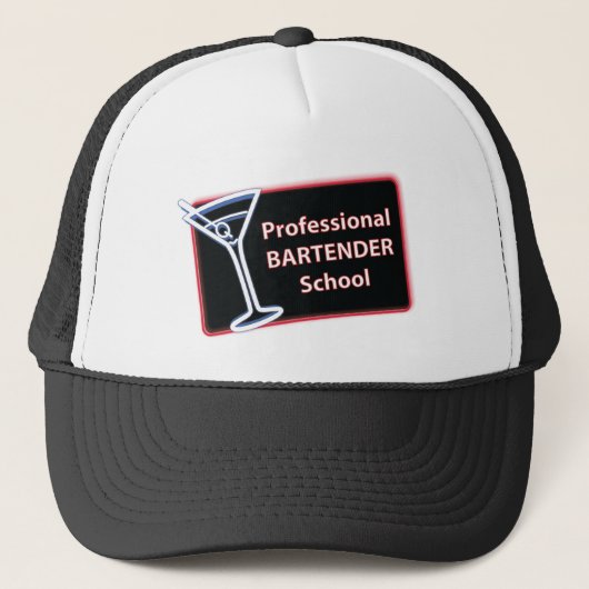 Professionele Bartender School Logo Trucker Hoed Pet (Voorkant)
