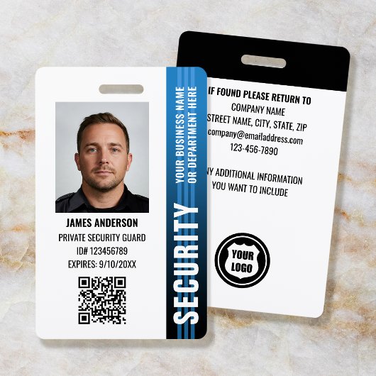 Professionele beveiliger ID Foto Blauw Badge