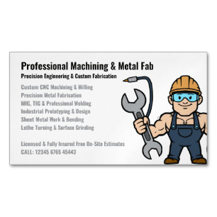 Professionele Bewerking Metaalbewerking Cartoon Magnetisch Visitekaartje