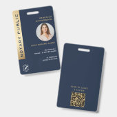 Professionele Blauw & Goud Notaris QR Code Foto-ID Badge (Front & Back)