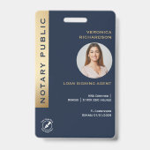 Professionele Blauw & Goud Notaris QR Code Foto-ID Badge (Front)
