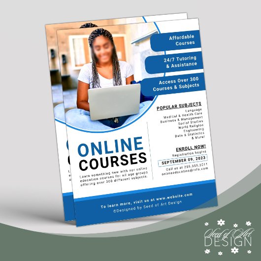 Professionele Blauw Wit Online Educatieve Cursus Flyer