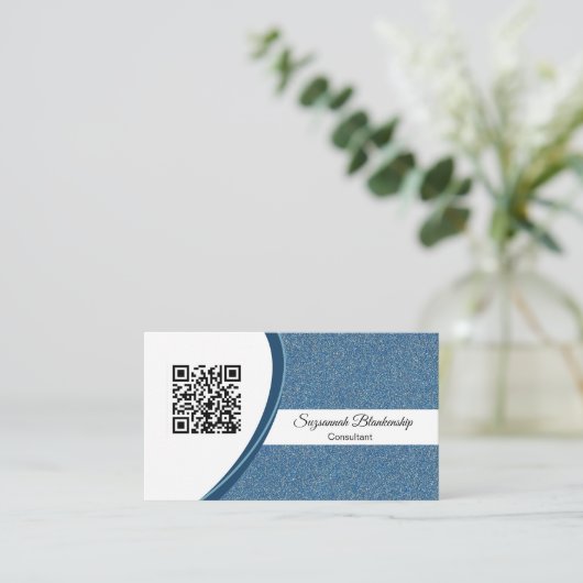 Professionele blauwe Glitter QR-code Sjabloon Visitekaartje (Staand voorkant)