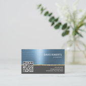 Professionele blauwe metallische QR-code Visitekaartje (Staand voorkant)