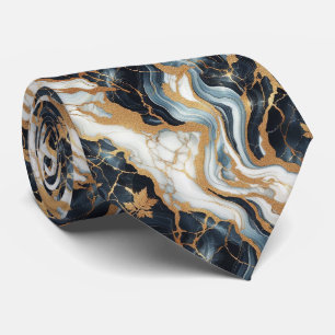 Professionele blauwe, witte en gouden marmer stropdas