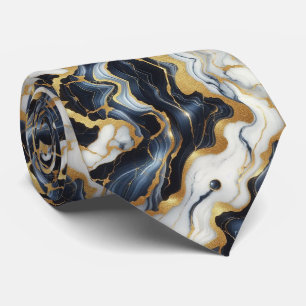 Professionele blauwe, witte en gouden marmeren das