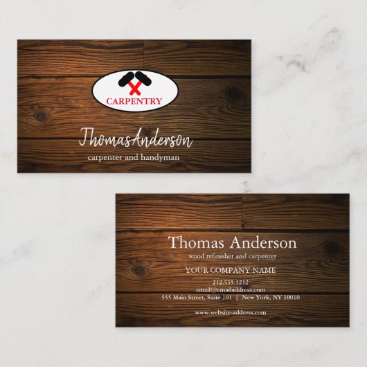 Professionele Bouw en Timmerman Houten Vliegtuig Visitekaartje (Voorkant / Achterkant)