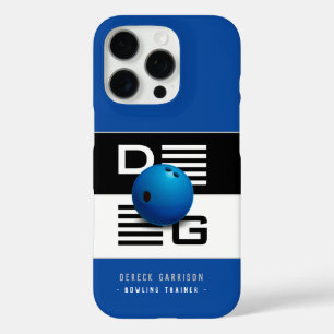 Professionele bowlingtrainer Initialen Deep Blue iPhone 16 Pro Hoesje