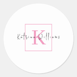 Professionele Branding Logo Roze Script Monogram Ronde Sticker