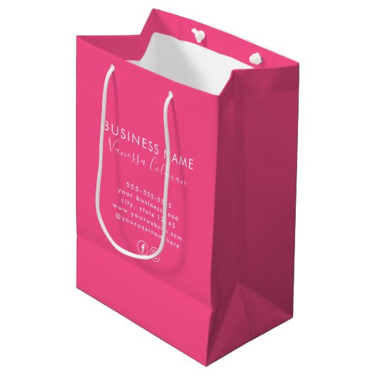 Professionele Branding Minimale Script Hot Pink Medium Cadeauzakje (Voorkant Gekanteld)