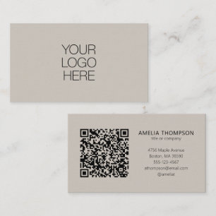 Professionele Business Logo Soft Taupe QR-code Visitekaartje
