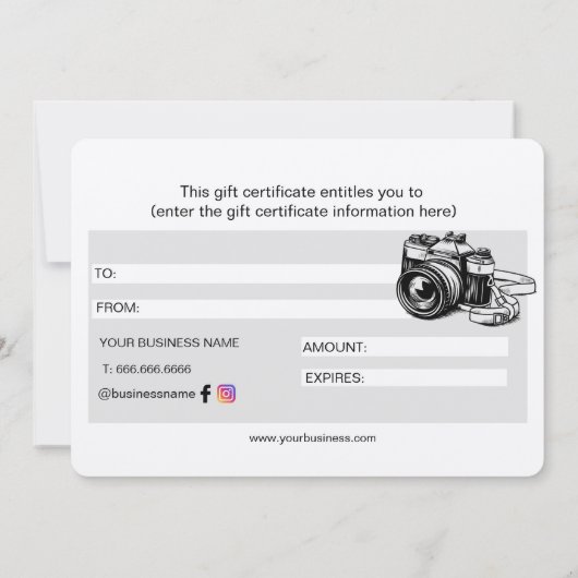 Professionele Camera Fotograaf Cadeaubon (Achterkant)