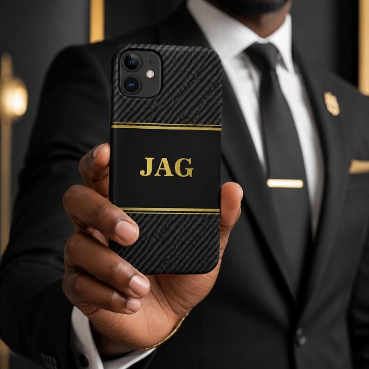 Professionele Carbon Black & Gouden Monogram Case-Mate iPhone Case
