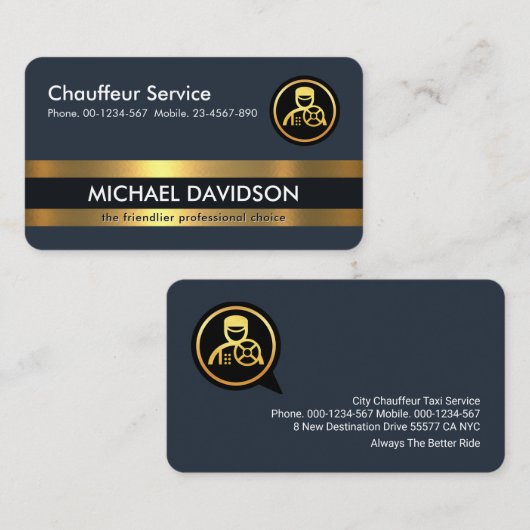 Professionele Chauffeur Driver Gold Lines Visitekaartje (Voorkant / Achterkant)