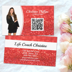 Professionele Coral Faux Glitter Aangepaste Foto Q Visitekaartje