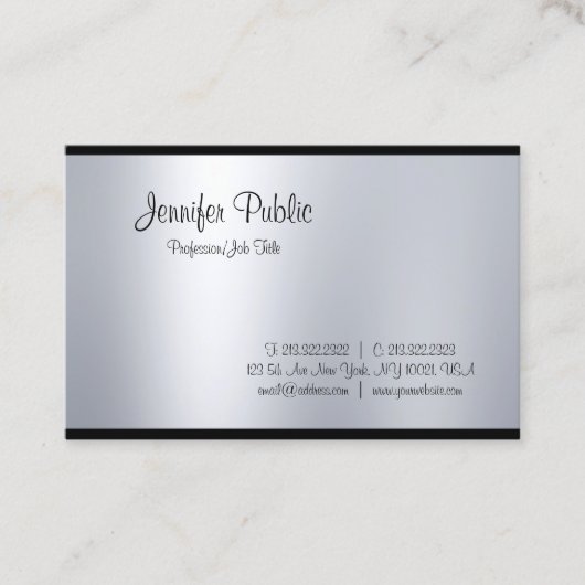 Professionele Creative Script Glam Silver Top Visitekaartje (Voorkant)