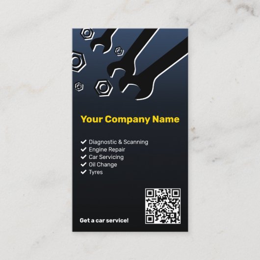 Professionele Douane Blauwe QR Code Auto Mechanic Visitekaartje (Voorkant)