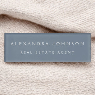 Professionele Dusty Slate Blauw Modern Business Naambadge
