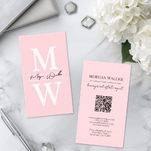 Professionele Eenvoudige Blush Roze Monogram Visitekaartje