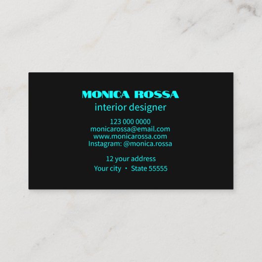 Professionele Eenvoudige Moderne Neon Blauw Zwart Visitekaartje (Achterkant)