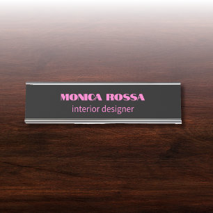 Professionele Eenvoudige Moderne Neon Roze Zwart Bureau Naambordje