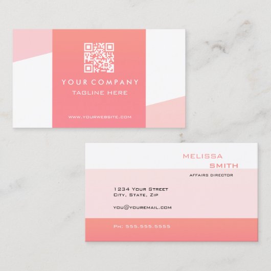 Professionele eenvoudige QR-code Coral Geometric Visitekaartje (Voorkant / Achterkant)