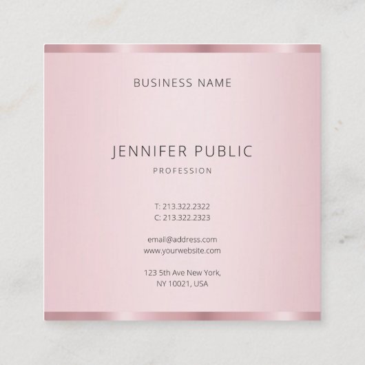 Professionele Elegante Roos Gouden Kleur Sjabloon Vierkante Visitekaartje (Achterkant)