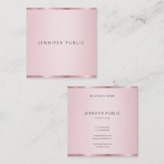 Professionele Elegante Roos Gouden Kleur Sjabloon Vierkante Visitekaartje (Voorkant / Achterkant)