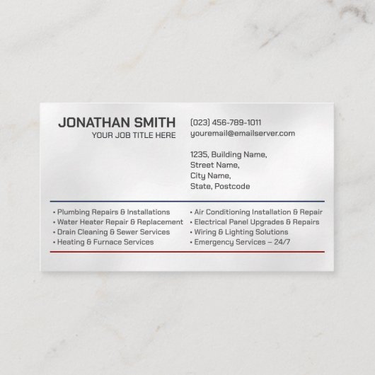 Professionele Elektro & Loodgieterscontractant Visitekaartje (Achterkant)