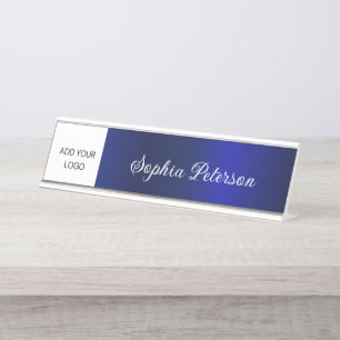 Professionele Executive Metallic Navy Company Logo Bureau Naambordje
