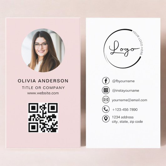 Professionele Foto Blush Roze QR Code Social Media Visitekaartje
