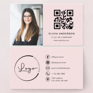 Professionele Foto Blush Roze QR Code Social Media Visitekaartje