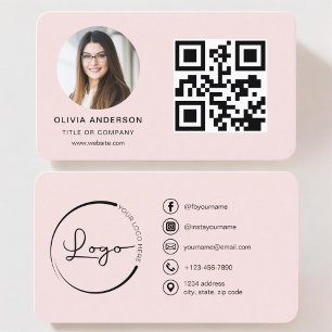 Professionele Foto Blush Roze QR Code Social Media Visitekaartje