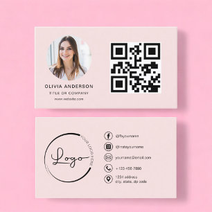 Professionele Foto Blush Roze QR Code Social Media Visitekaartje