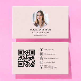 Professionele Foto Blush Roze QR Code Social Media Visitekaartje