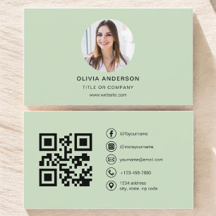 Professionele Foto Sage Groene QR Code Sociale Med Visitekaartje