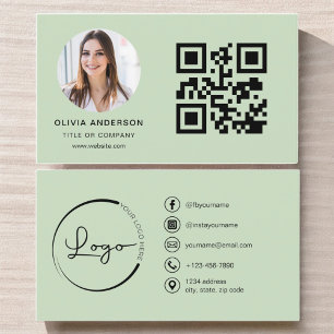 Professionele Foto Sage Groene QR Code Sociale Med Visitekaartje