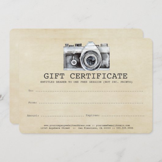 Professionele fotograaf camera Cadeaubon (Voorkant / Achterkant)