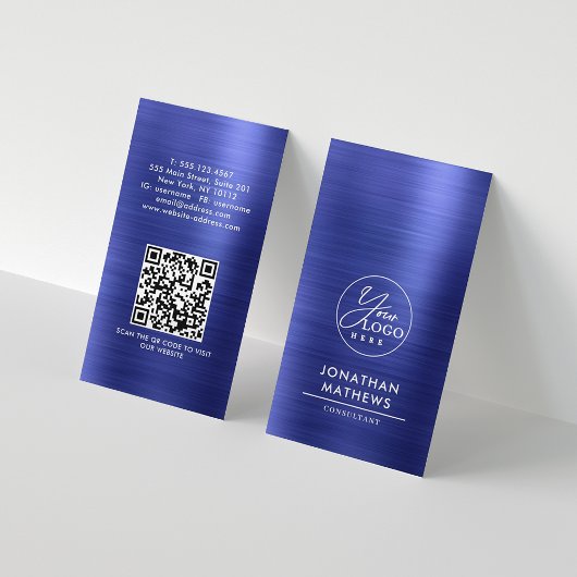 Professionele geborstelde metallische blauwe Logo Visitekaartje