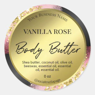 Professionele Glitter Roze Gouden Body Butter Labe Ronde Sticker