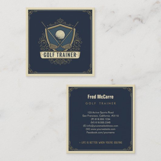 Professionele golftrainer les vierkante visitekaartje (Voorkant / Achterkant)