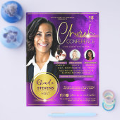 Professionele Gouden & Paarse Kerkconferentie Flyer (Enkel)