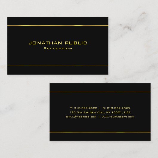 Professionele gouden tekst Moderne zwarte Sjabloon Visitekaartje (Voorkant / Achterkant)