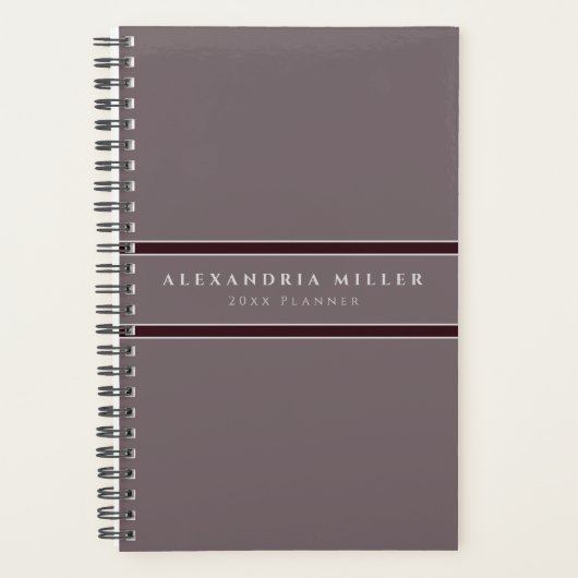 Professionele grijs- en Bourgogne Stripe | Naam en Planner (Voorkant)